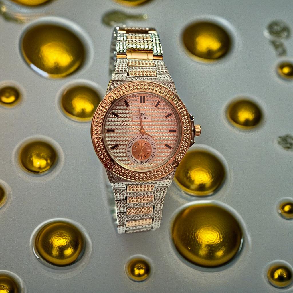 Italian style Fashionable Full Copper stone round dial Stainless steel analog watch -for men and boys