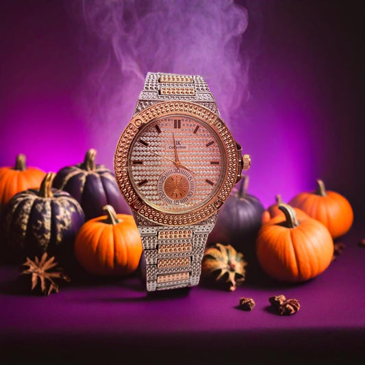 Italian style Fashionable Full Copper stone round dial Stainless steel analog watch -for men and boys
