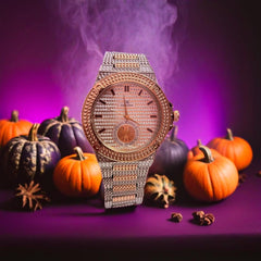 Italian style Fashionable Full Copper stone round dial Stainless steel analog watch -for men and boys